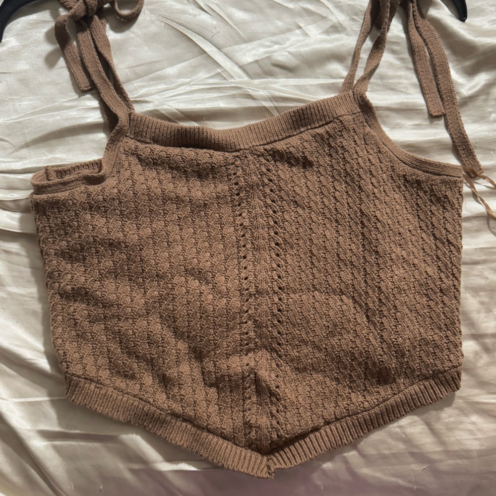 Brown Knit Sleeveless Top